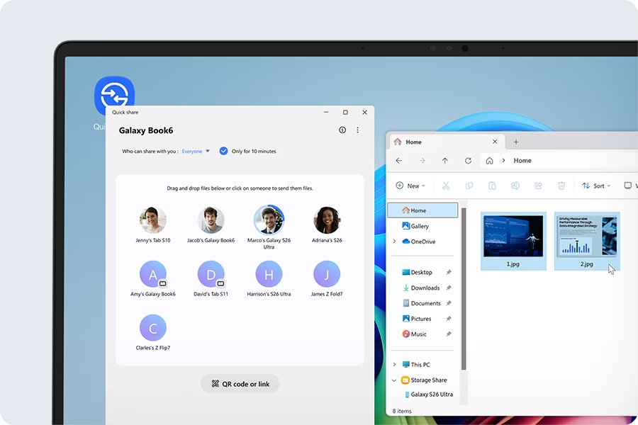 Quick Share entre Galaxy Book6 et smartphone Galaxy